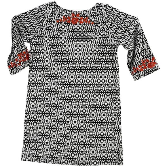 THML Mini Dress Size M Petite Black White Orange Embroidered Boho - Picture 5 of 9